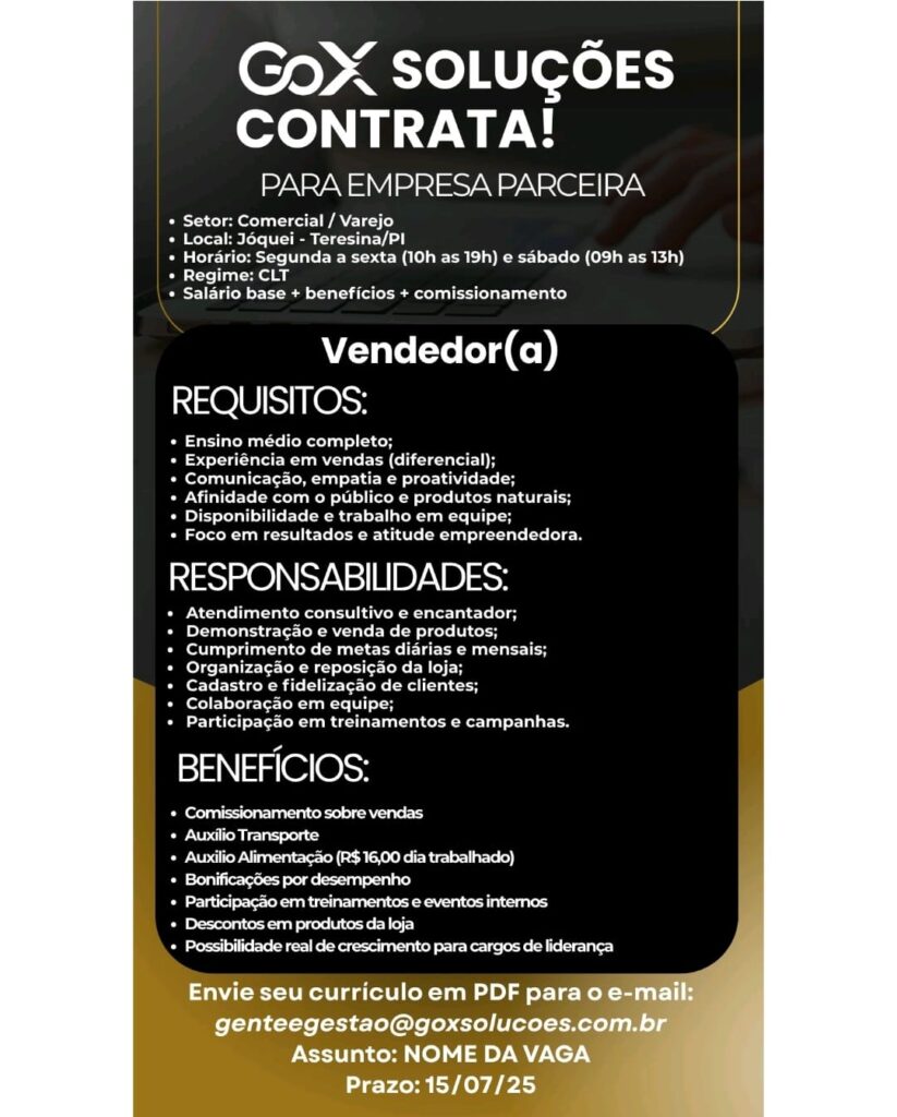 Vaga para Vendedor(a)