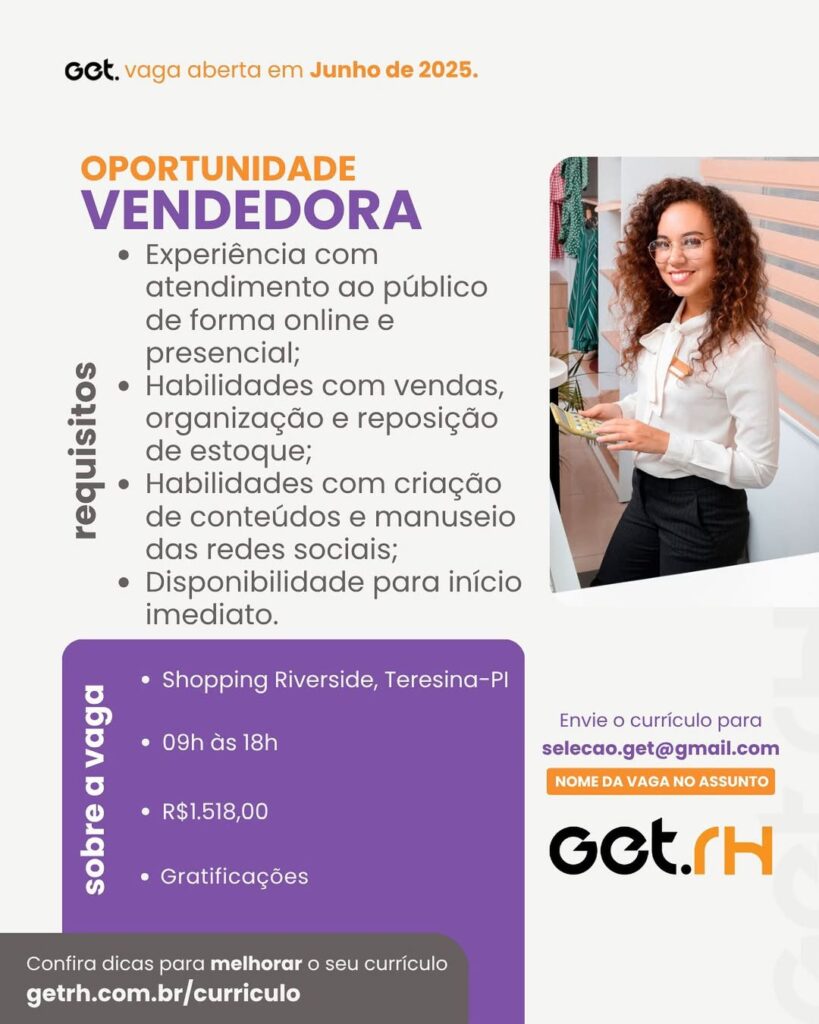 Vaga para Vendedora