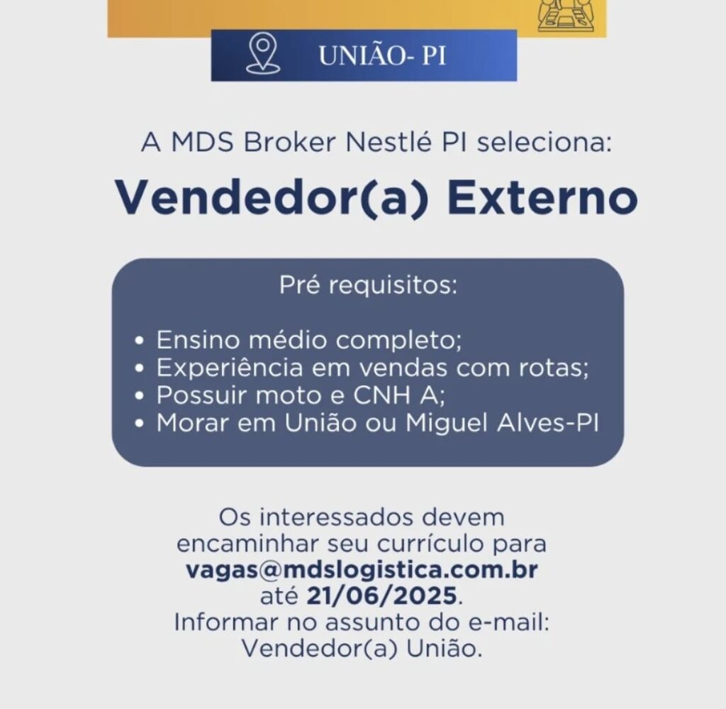 Vaga para Vendedor(a) Externo em União