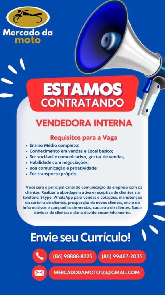 Vaga para Vendedora Interna