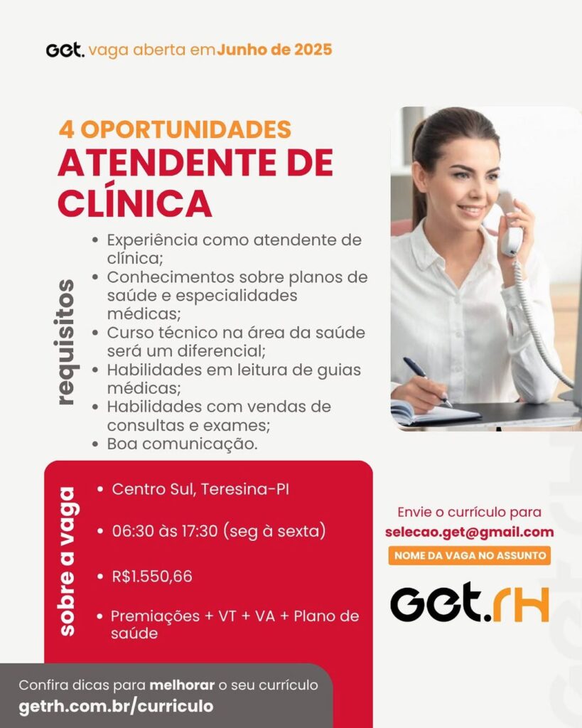 Vagas para Atendente de Clínica