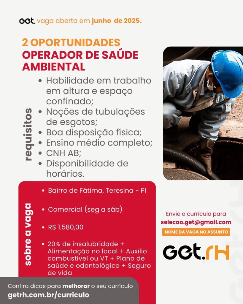 Vaga para Operador de Saúde Ambiental