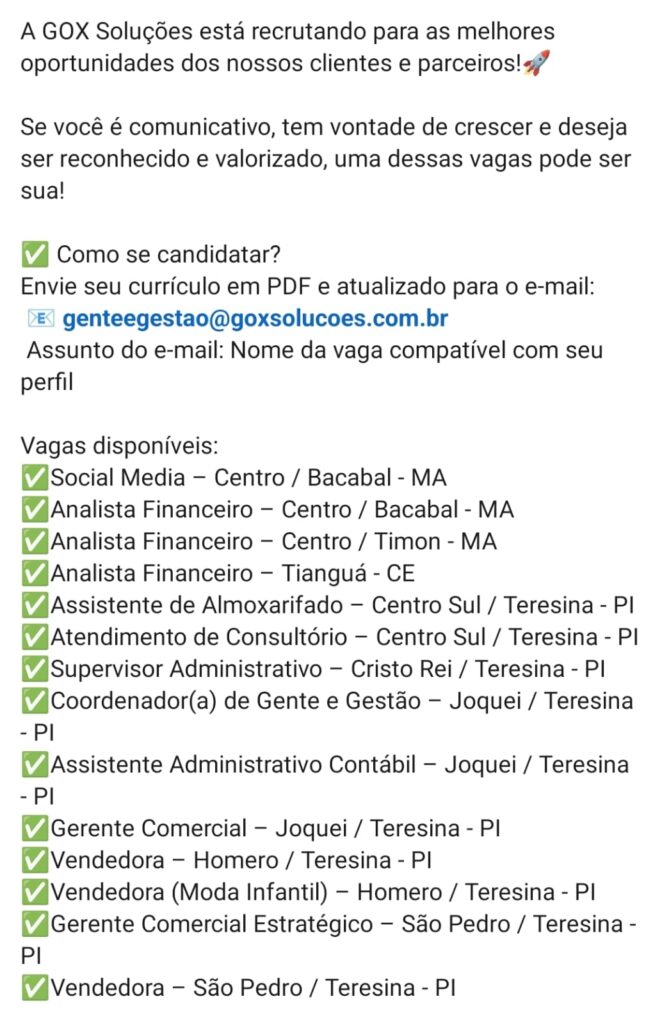 Diversas vagas em Teresina