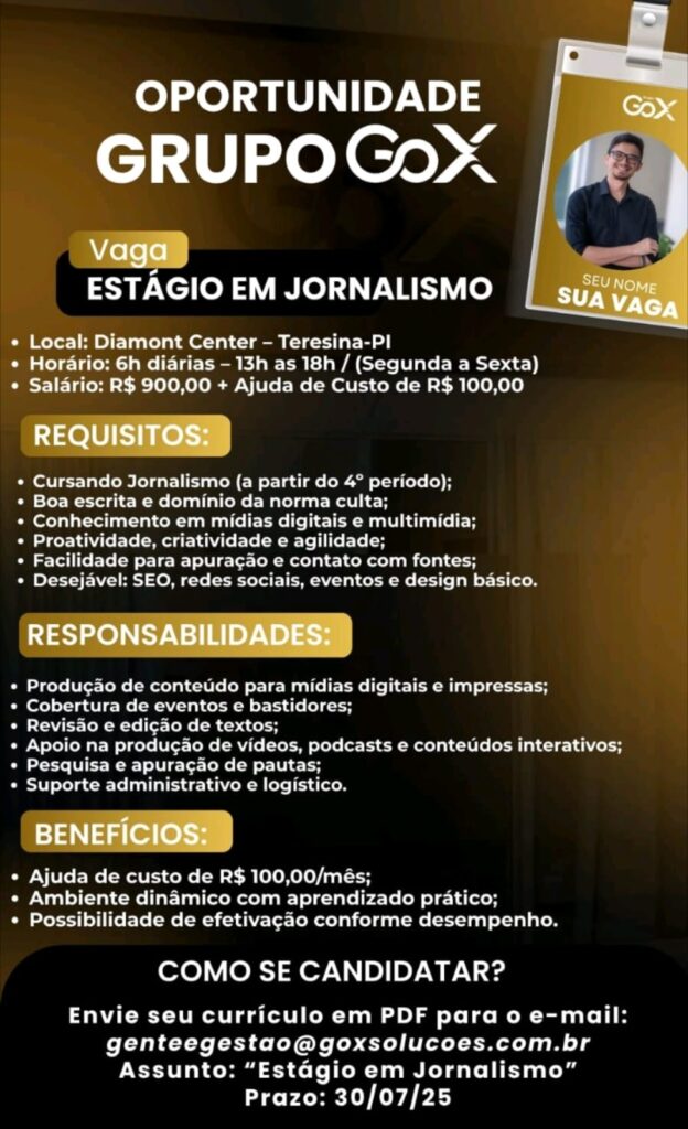 Vaga de Estágio para Jornalista