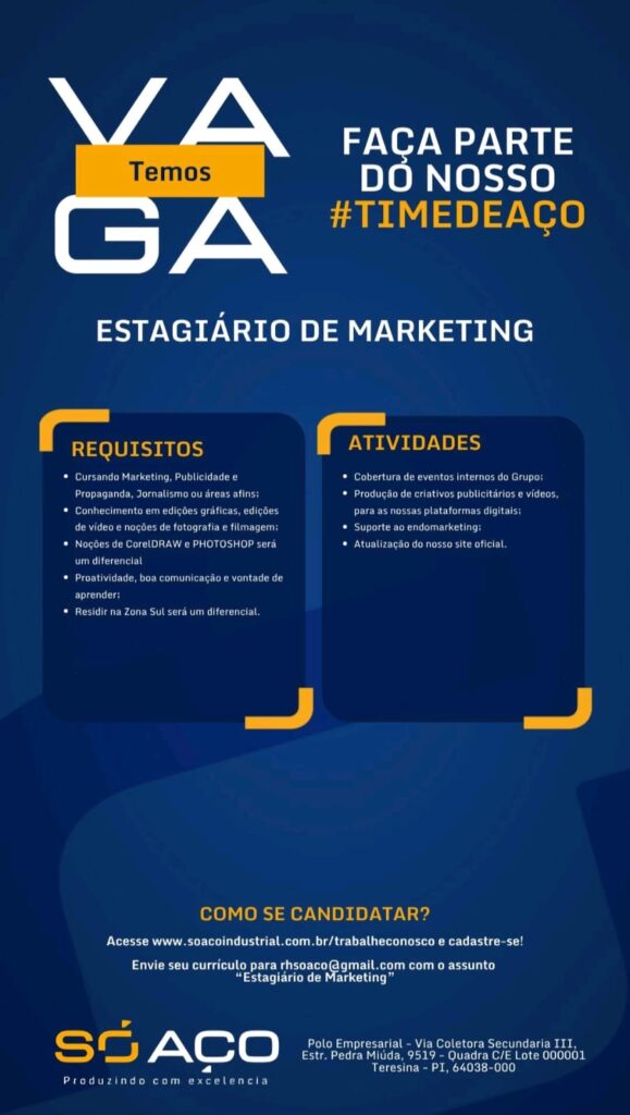 Vaga de Estágio para Marketing