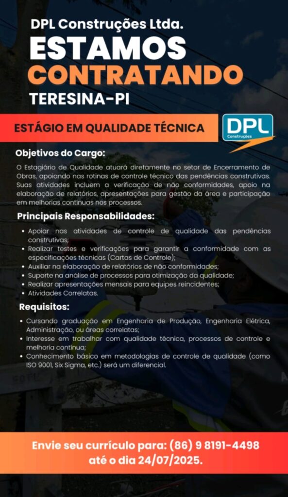 Vaga de Estágio para Qualidade Técnica
