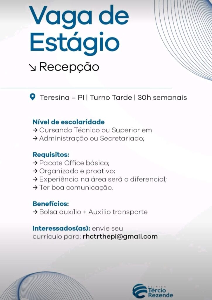 Vaga de Estágio para Recepção