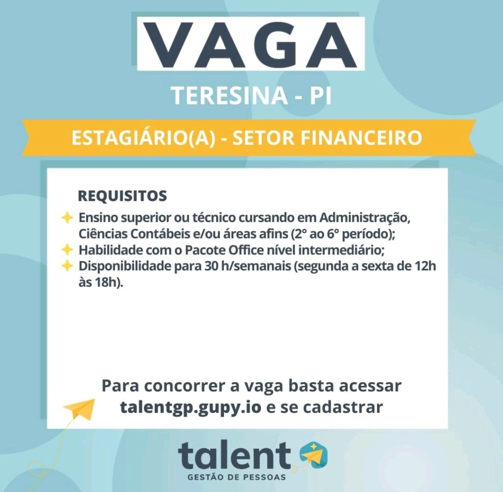 Vaga de Estágio para Setor Financeiro