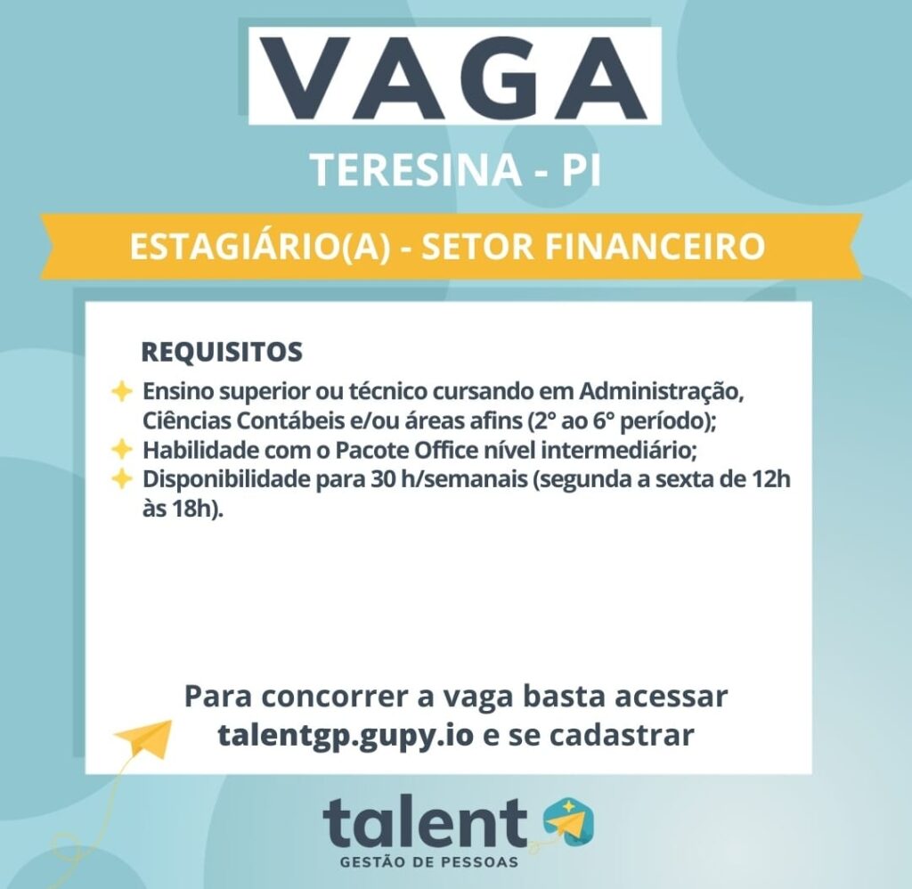 Vaga de Estágio para Setor Financeiro