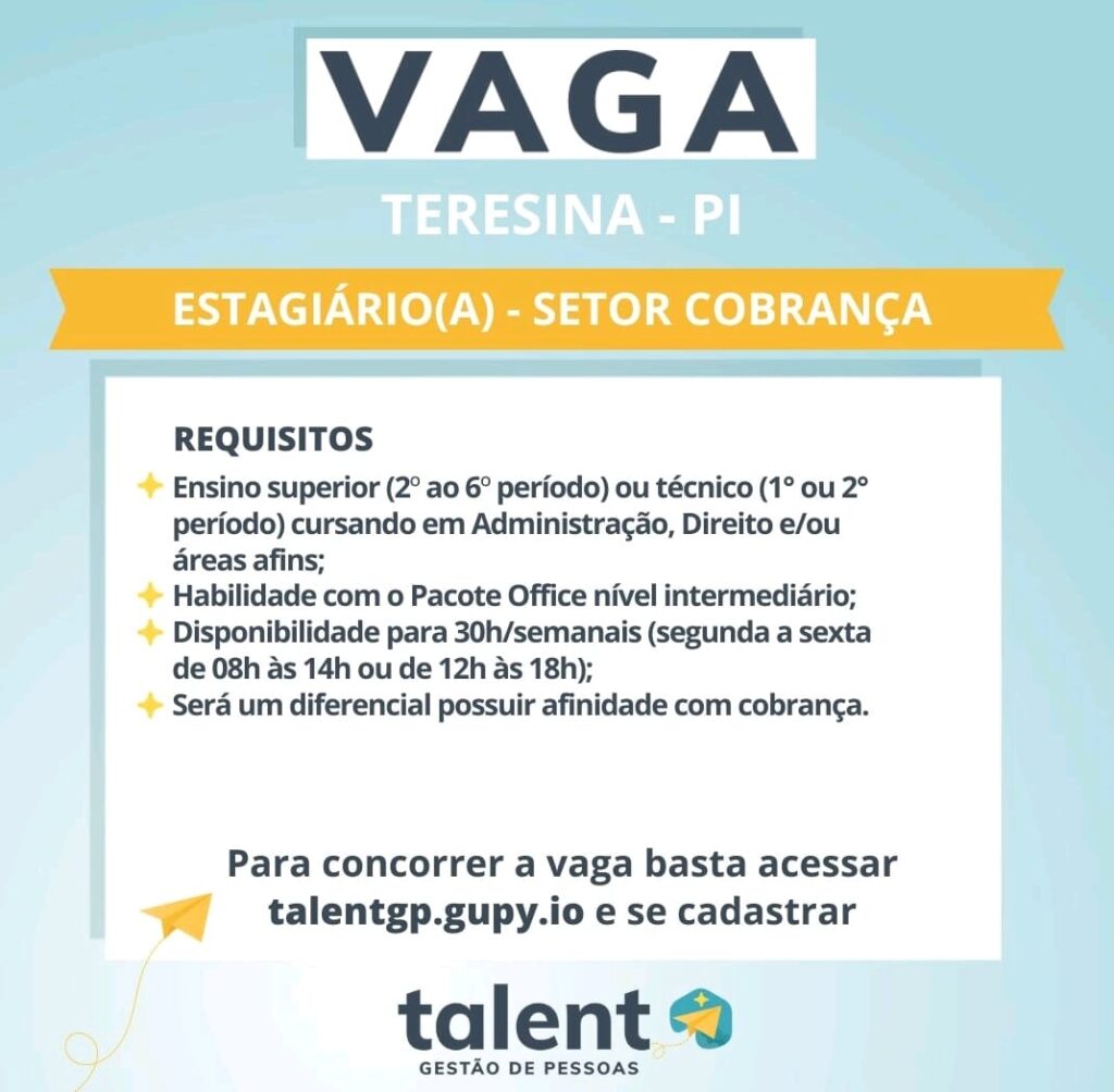 Vaga de Estágio para Setor de Cobrança