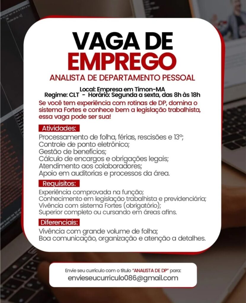 Vaga para Analista de DP