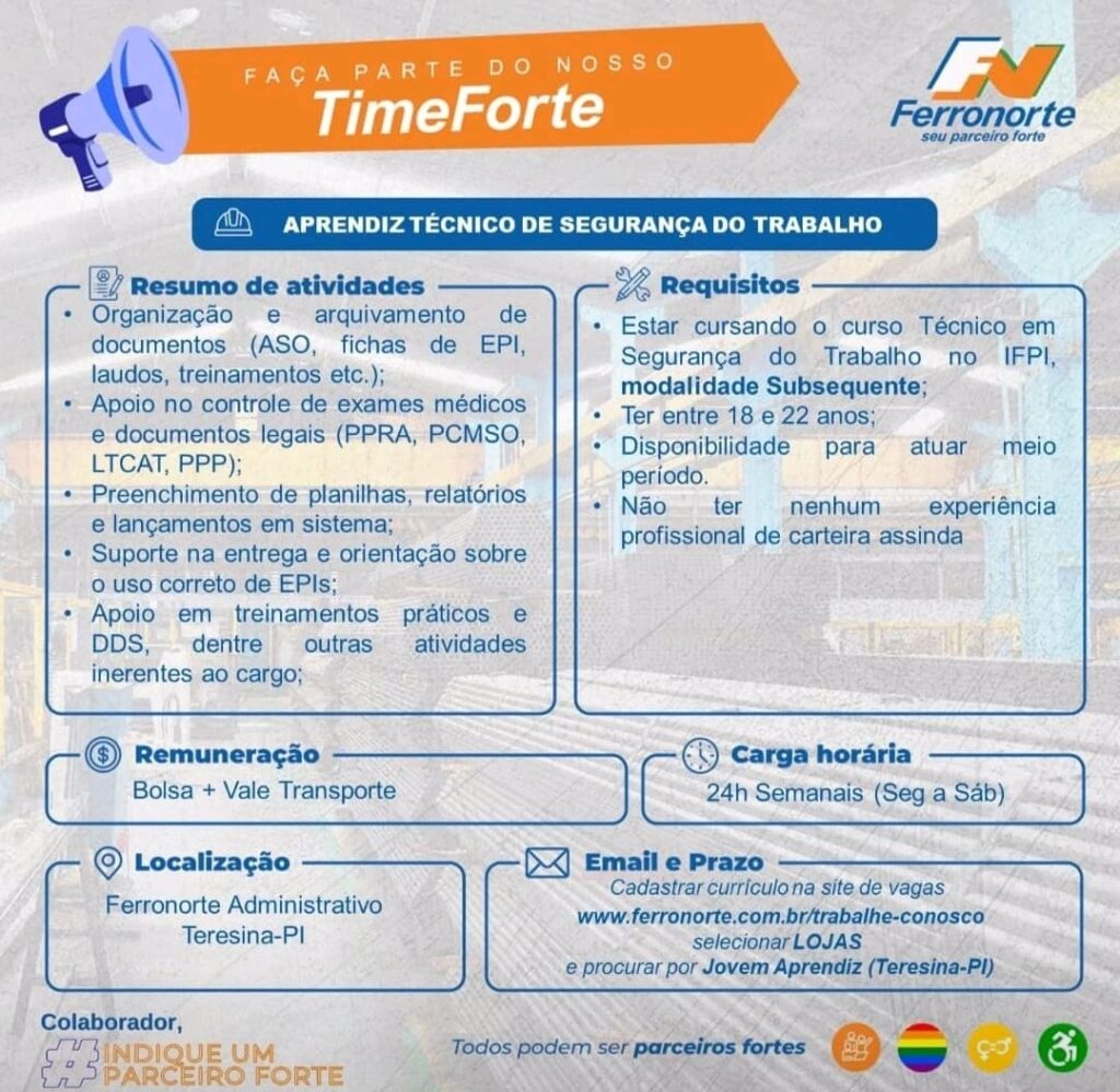 Vaga para Aprendiz Técnico de Segurança do Trabalho