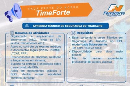 Vaga para Aprendiz Técnico de Segurança do Trabalho
