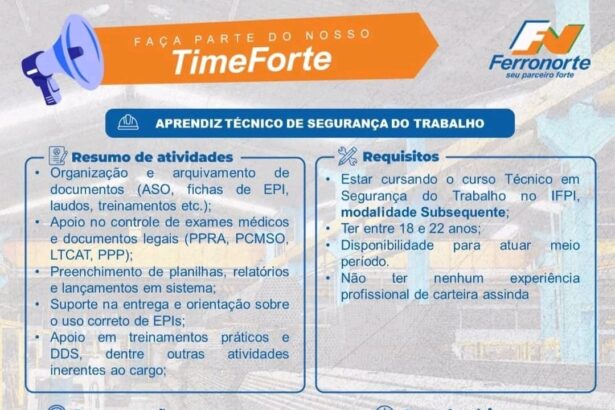 Vaga para Aprendiz Técnico de Segurança do Trabalho