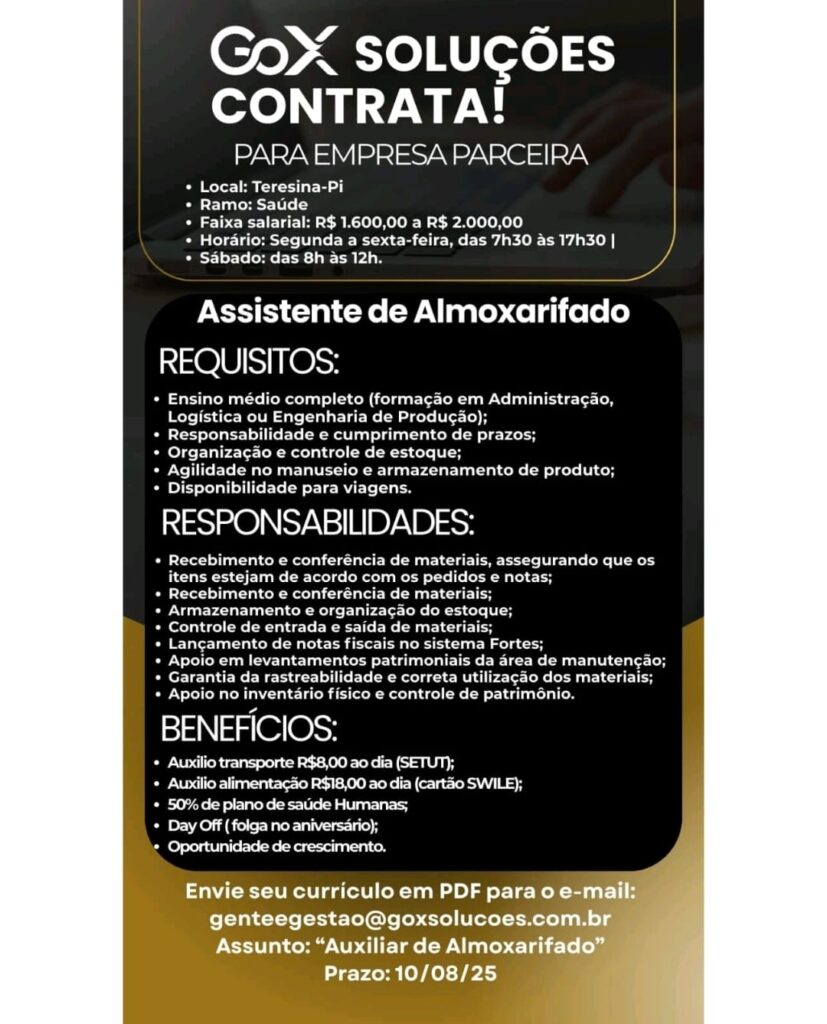 Vaga para Assistente de Almoxarifado