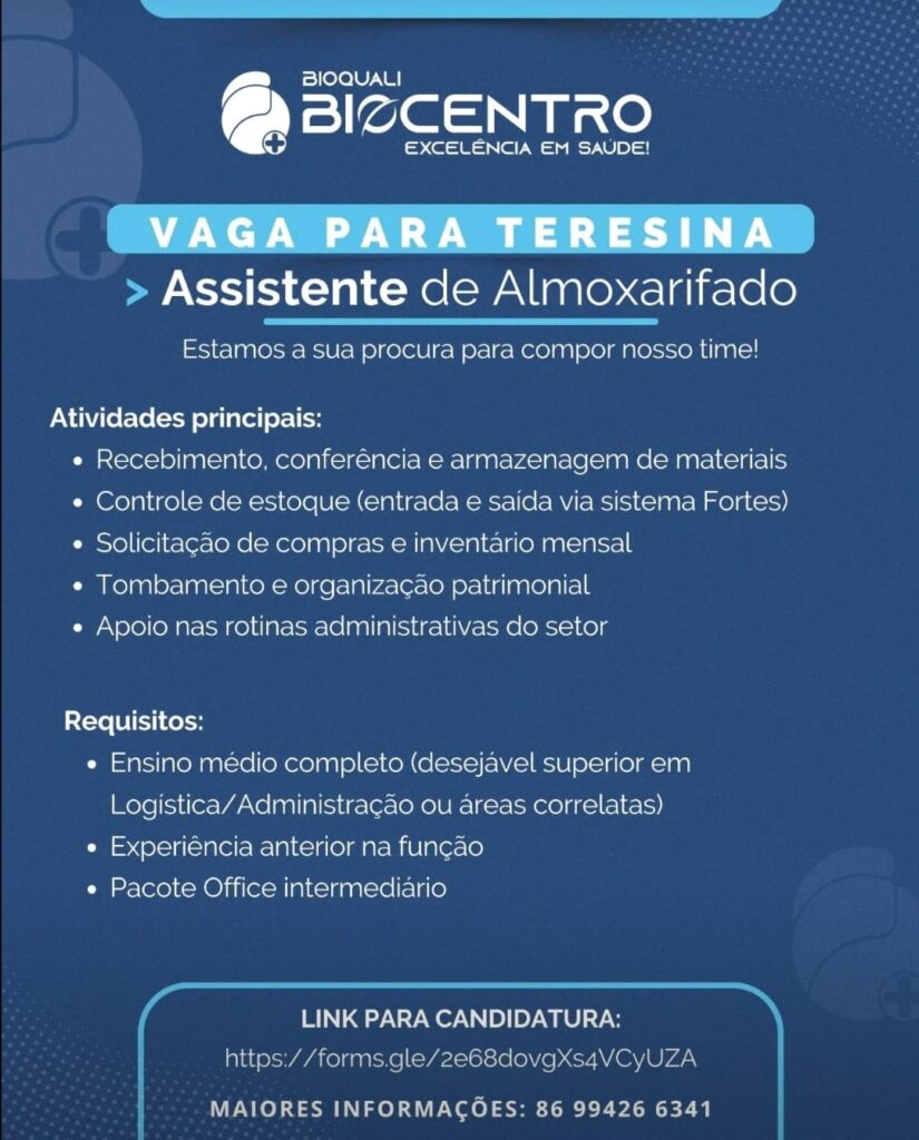 Vaga para Assistente de Almoxarifado