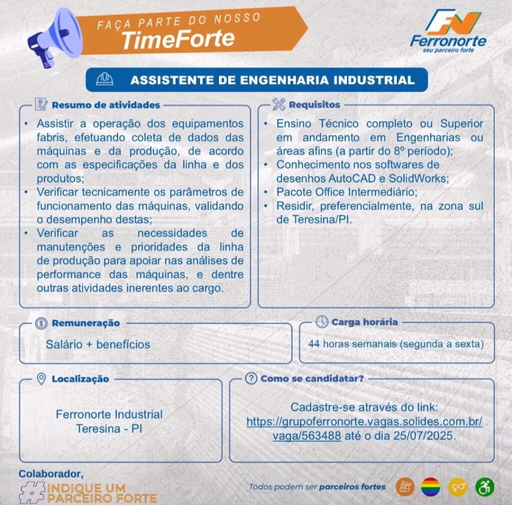 Vaga para Assistente de Engenharia Industrial