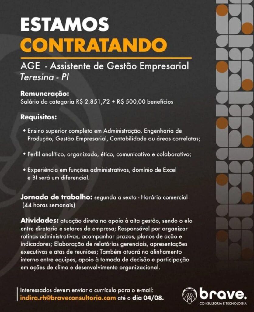 Vaga para Assistente de Gestão Empresarial