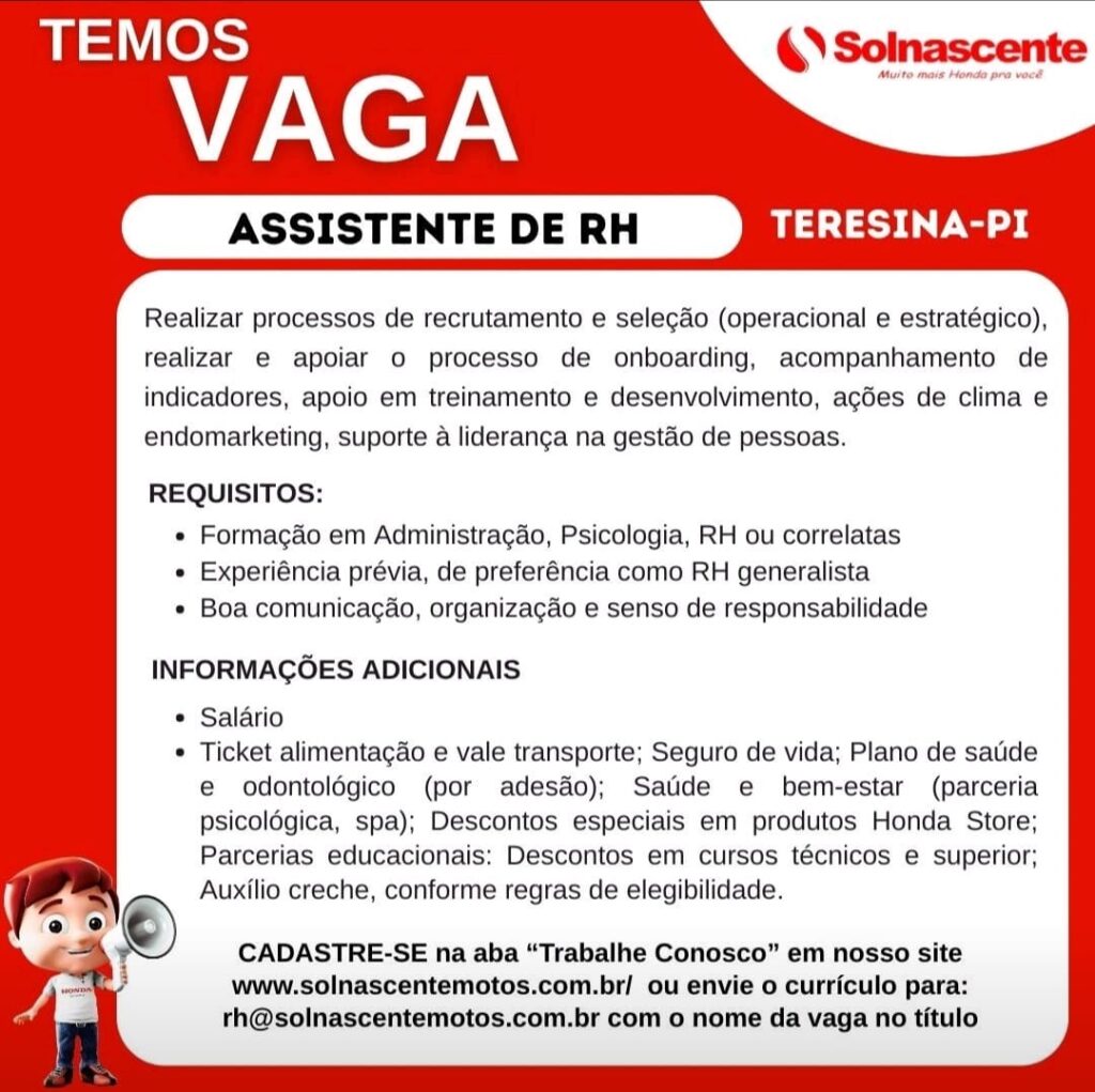 Vaga para Assistente de RH