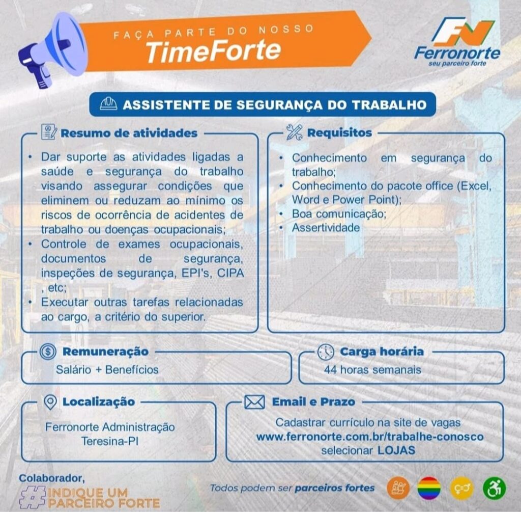 Vaga para Assistente de Segurança do Trabalho