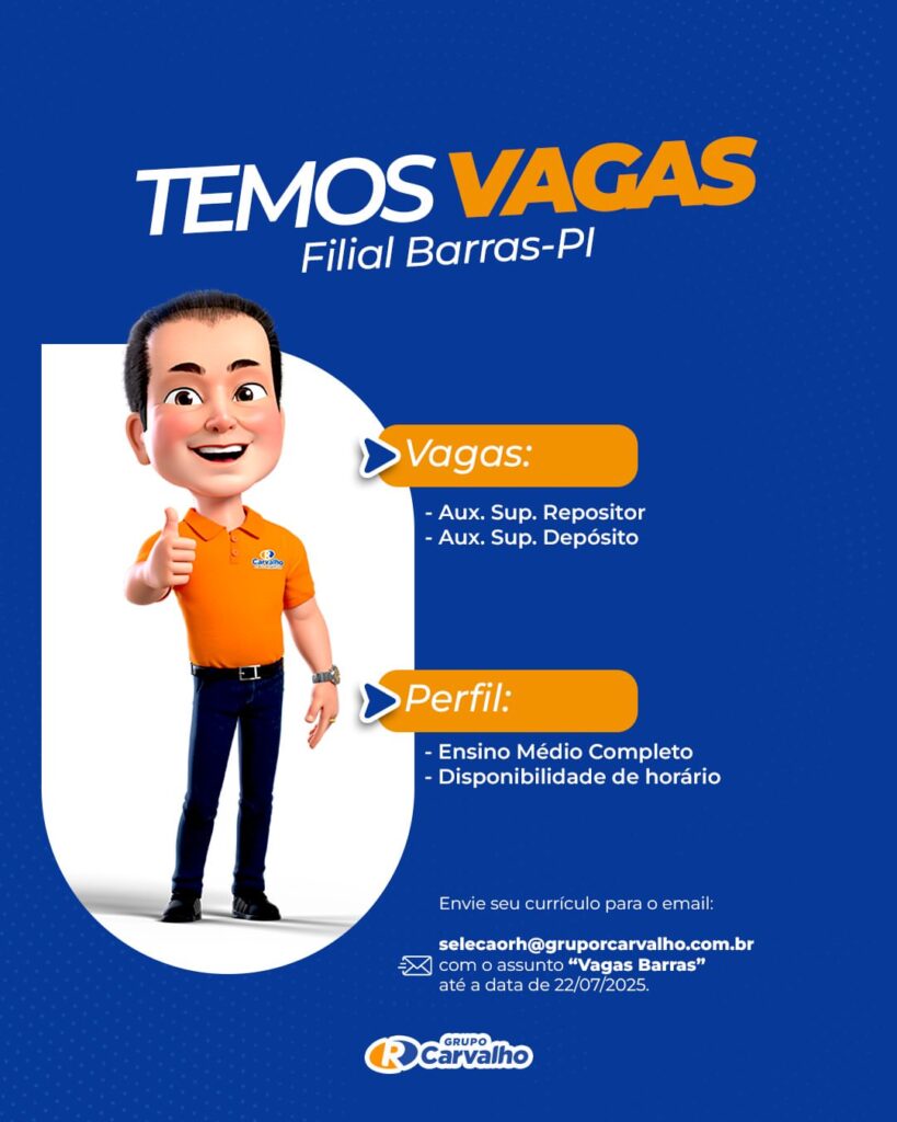 Vaga para Aux. Sup. Repositor e Aux. Sup. Depósito em Barras