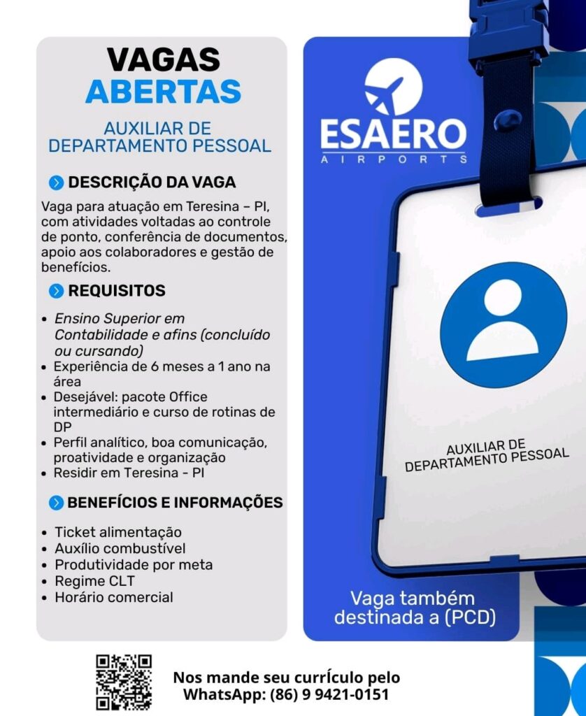 Vaga para Auxiliar de DP