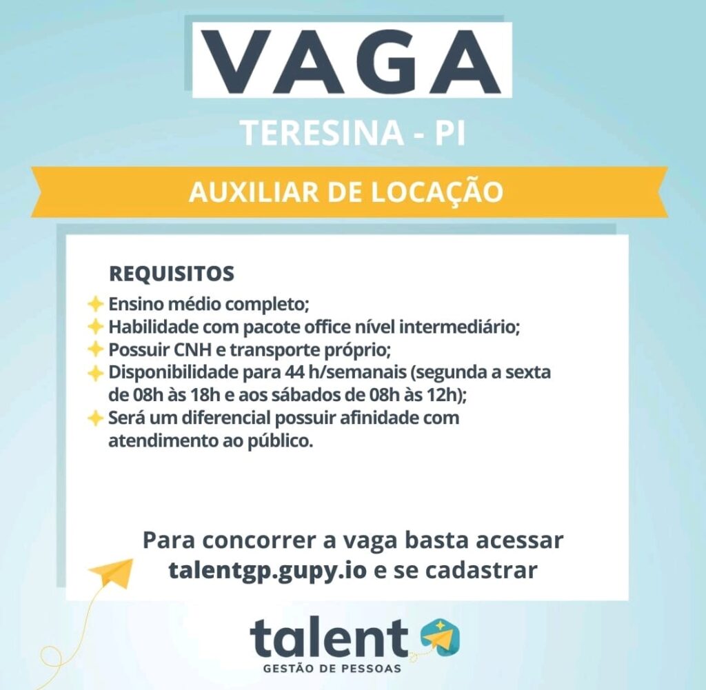 Vaga para Auxiliar de Locação