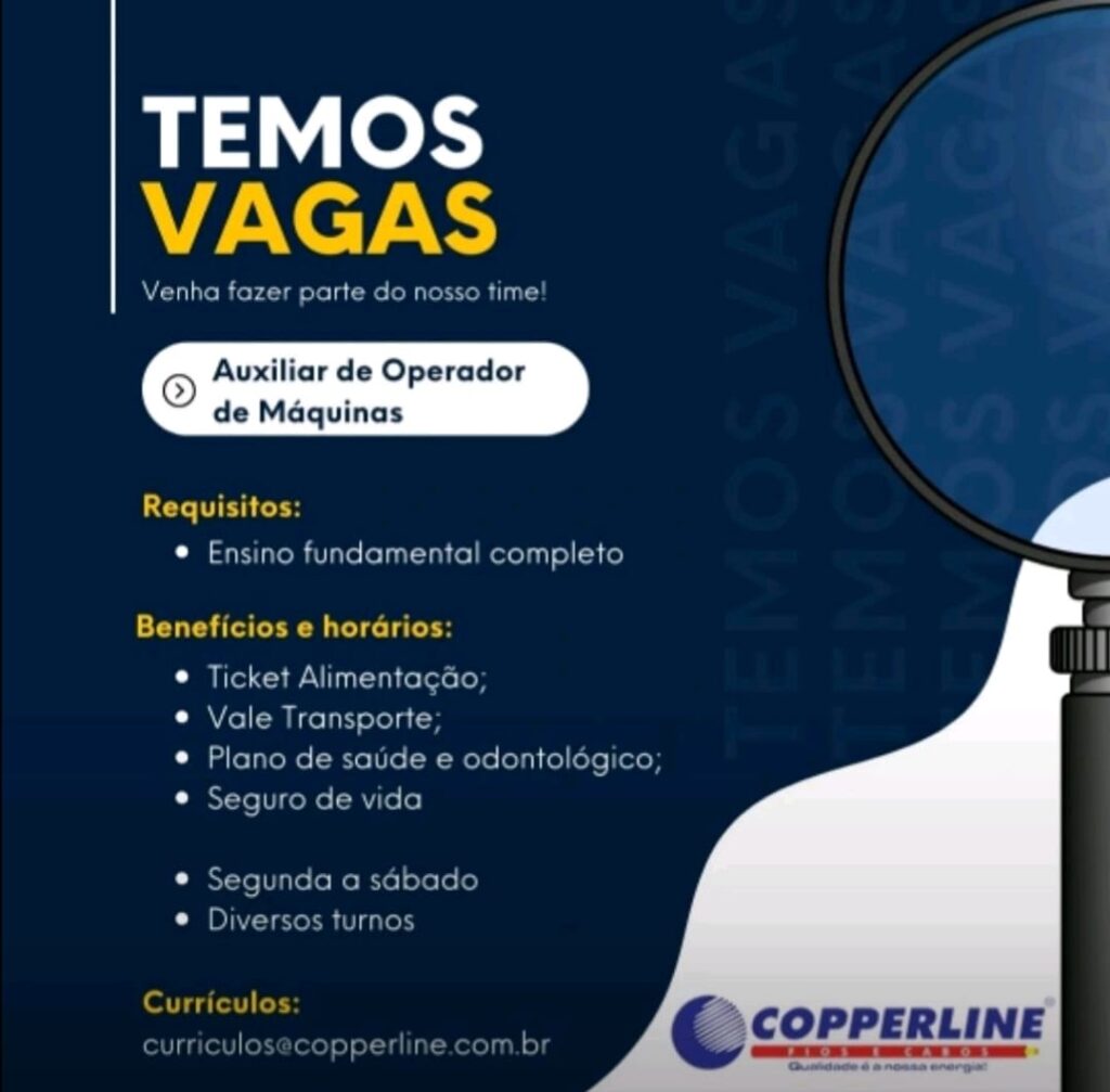 Vaga para Auxiliar de Operador de Máquinas