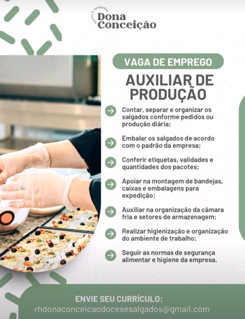 Vaga para Auxiliar de Produção