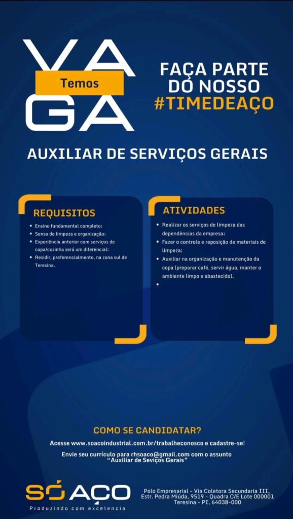 Vaga para Auxiliar de Serviços Gerais