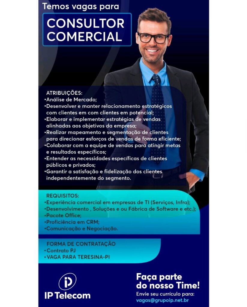 Vaga para Consultor Comercial