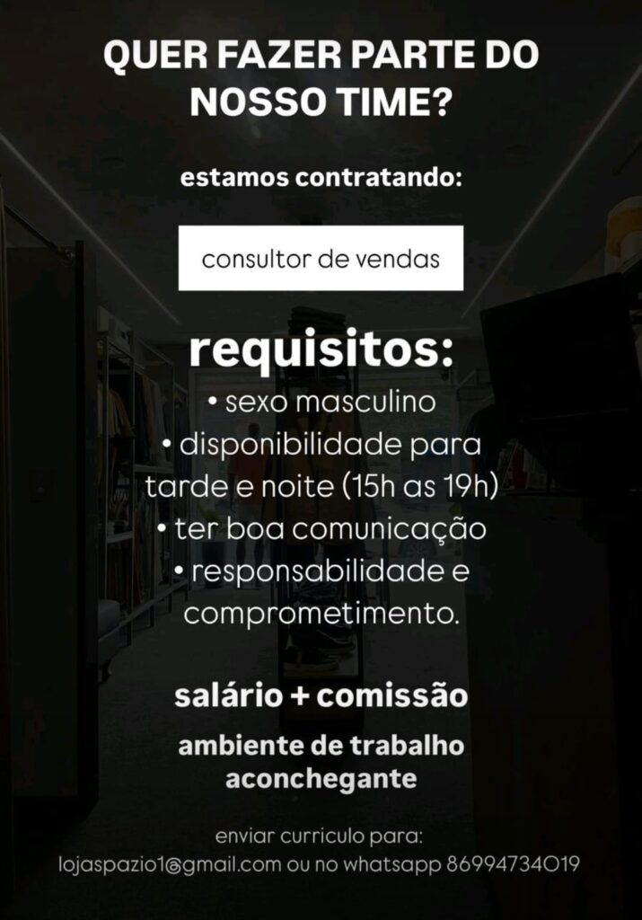 Vaga para Consultor de Vendas