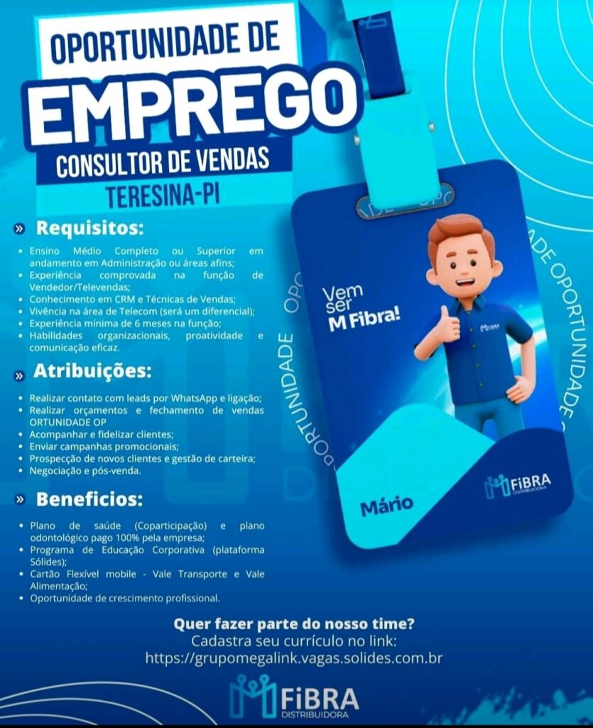 Vaga para Consultor de Vendas