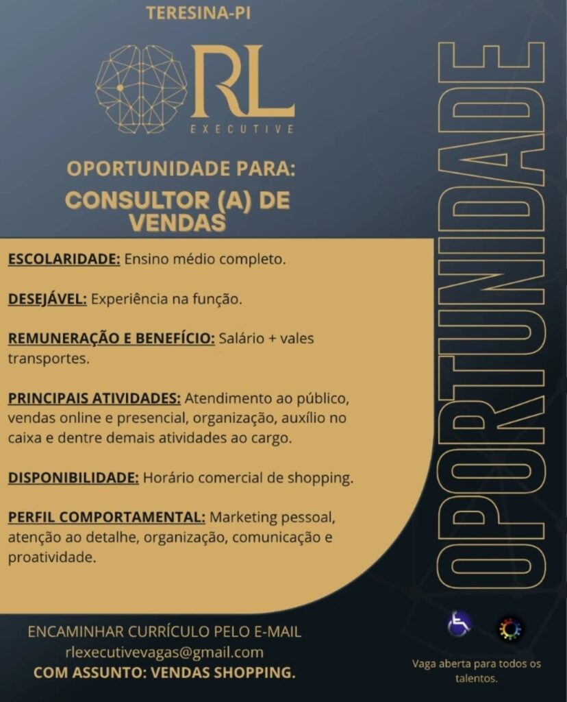 Vaga para Consultor(a) de Vendas