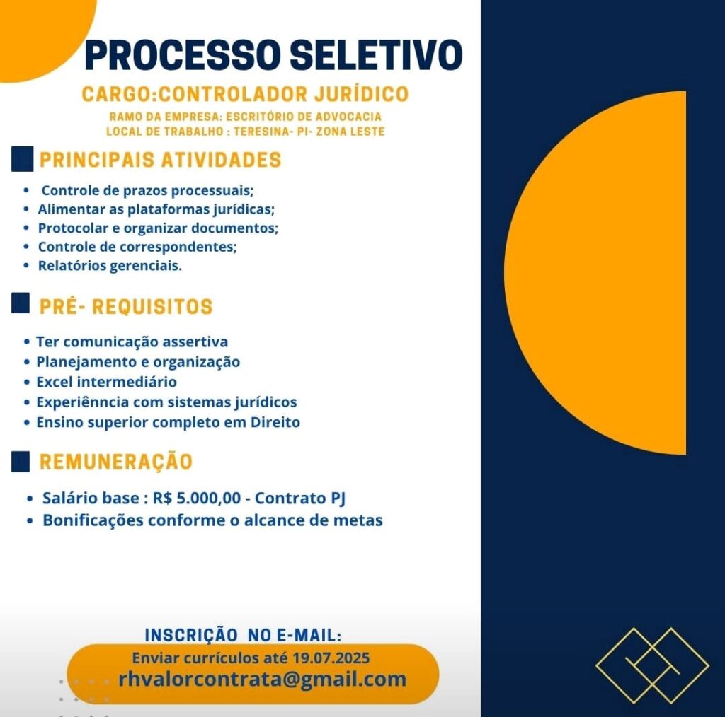 Vaga para Controlador Jurídico