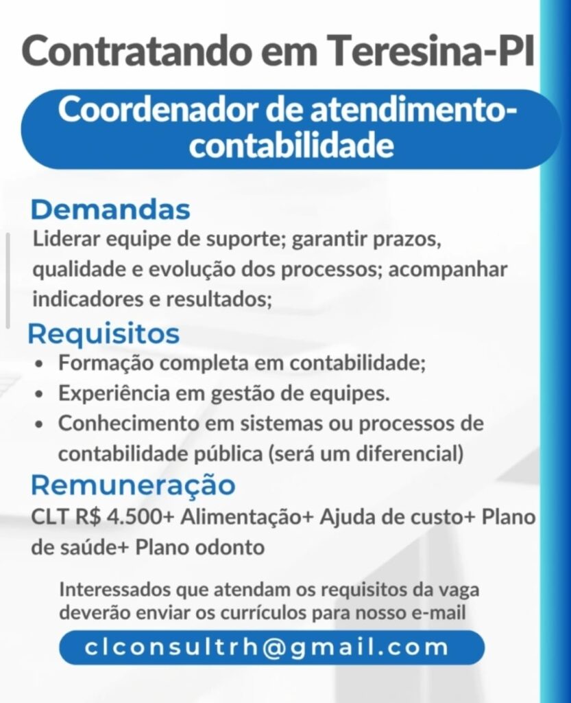 Vaga para Coordenador de Atendimento