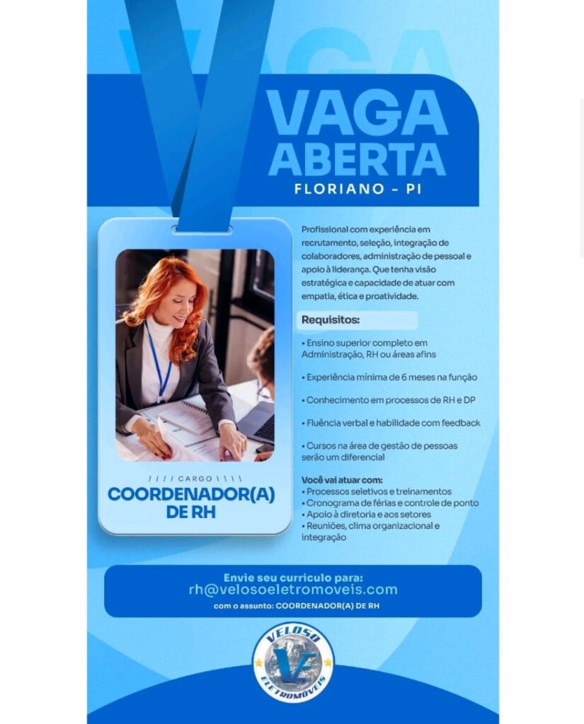 Vaga para Coordenador de RH em Floriano