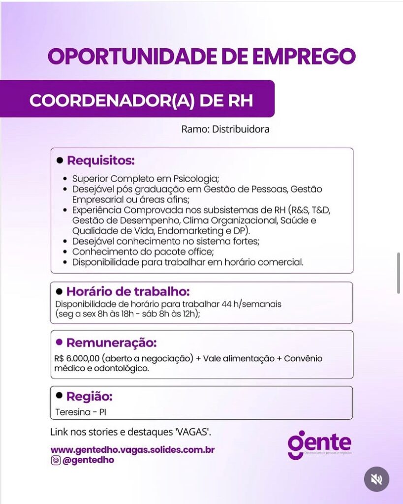 Vaga para Coordenador(a) de RH