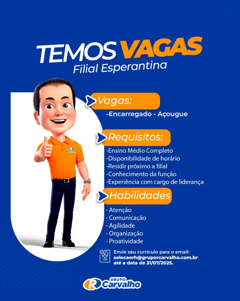 Vaga para Encarregado Açougue em Esperantina