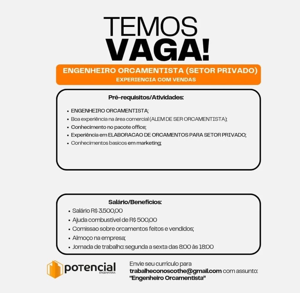 Vaga para Engenheiro Orçamentista