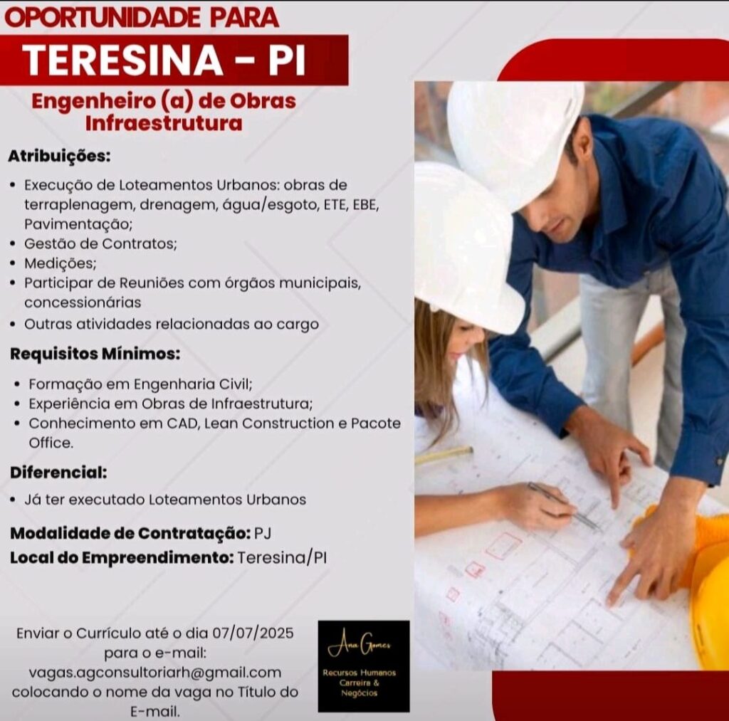 Vaga para Engenheiro(a) de Obras