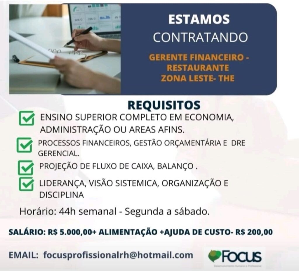 Vaga para Gerente Financeiro
