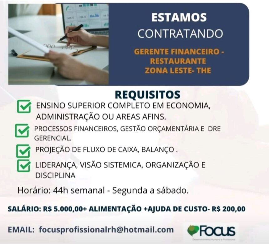 Vaga para Gerente Financeiro