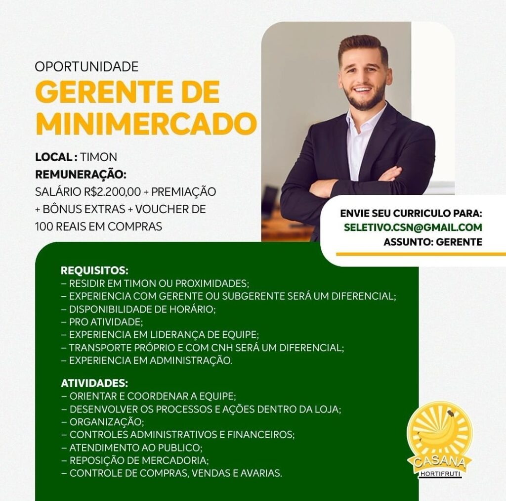 Vaga para Gerente de Minimercado