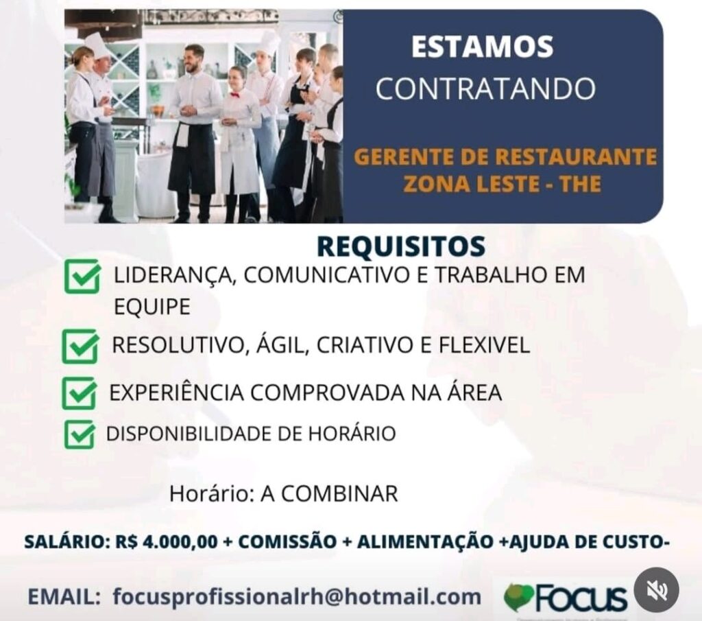 Vaga para Gerente de Restaurante