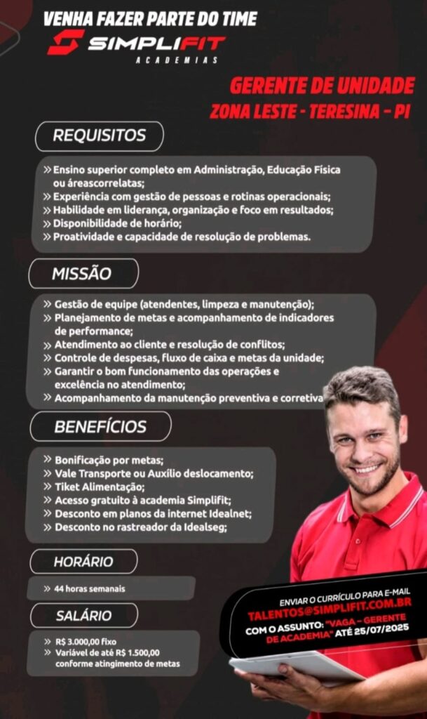 Vaga para Gerente de Unidade