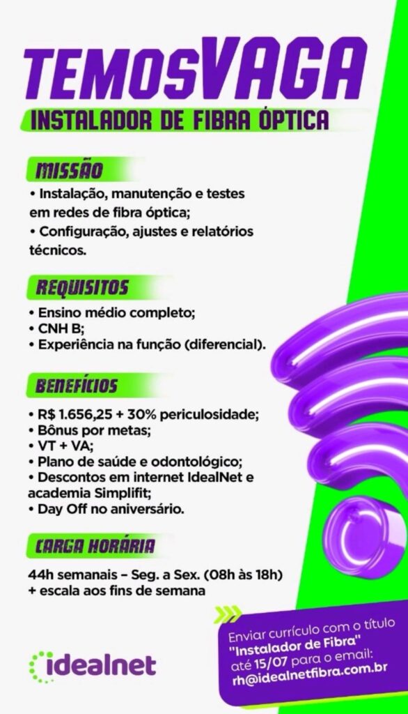 Vaga para Instalador de Fibra Óptica