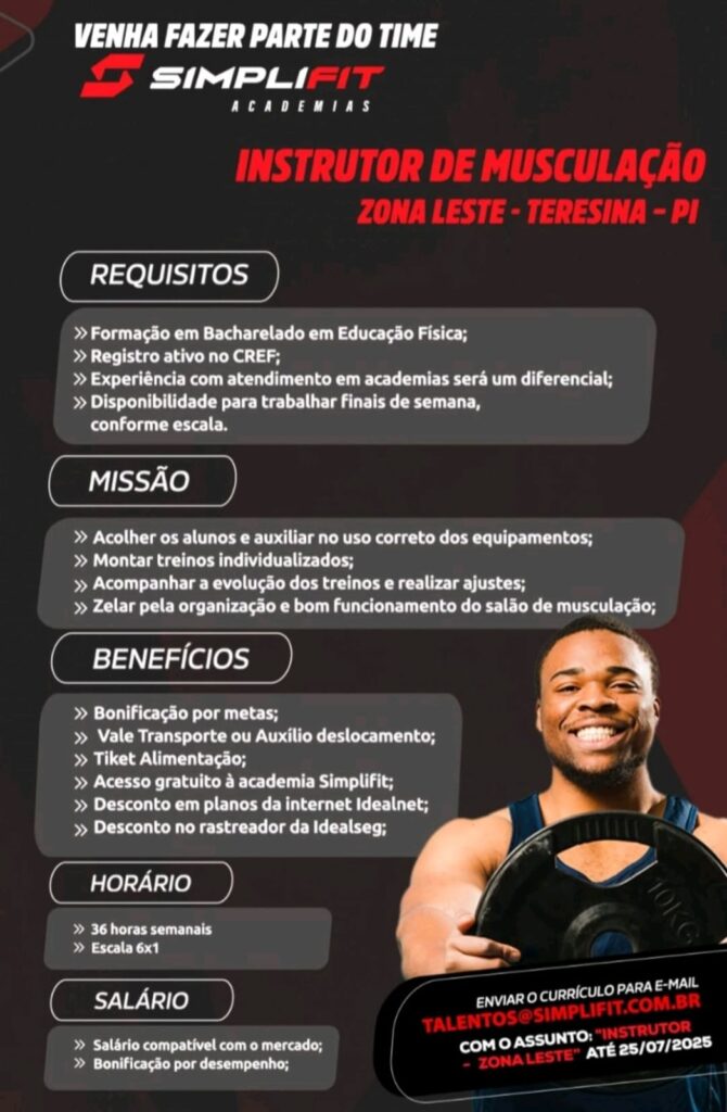 Vaga para Instrutor de Musculação