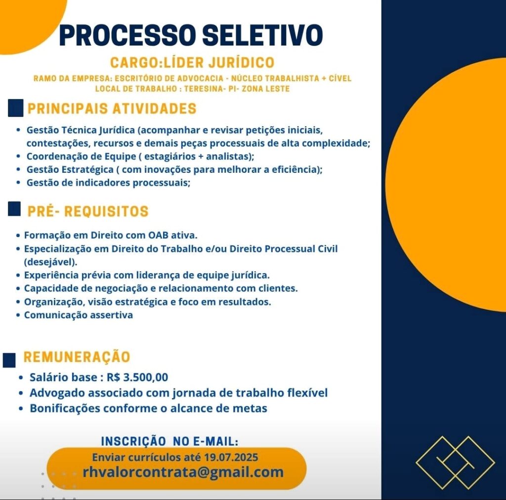 Vaga para Líder Jurídico
