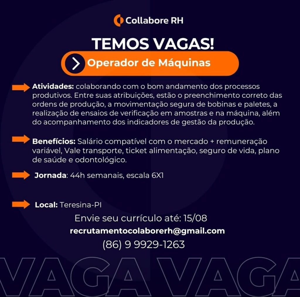 Vaga para Operador de Máquinas